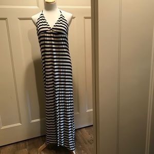 Cream & Black striped halter dress by Ella Moss
